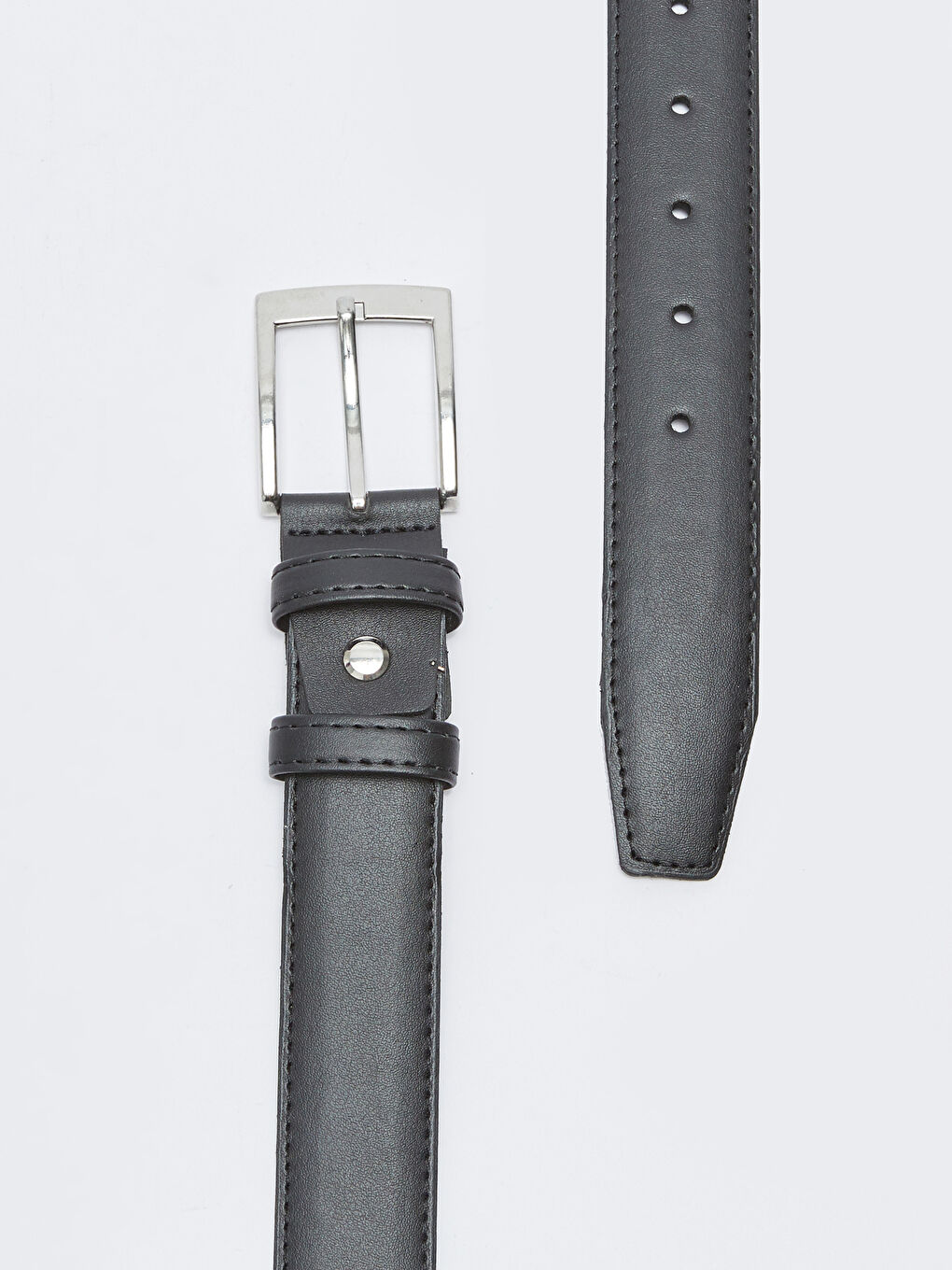 Siyah Deri Görünümlü Düz Erkek Chino Kemeri-1