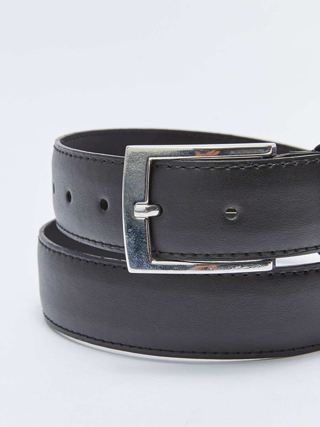 Siyah Deri Görünümlü Düz Erkek Chino Kemeri-3