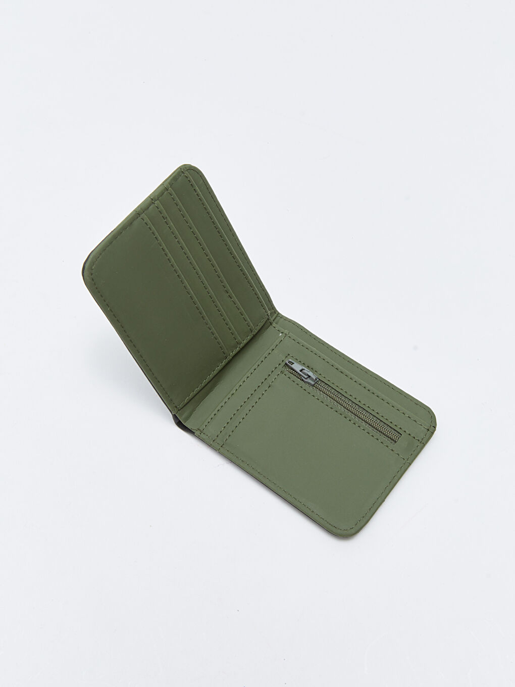 Yeşil Deri Görünümlü Renk Bloklu Erkek Cüzdan-2