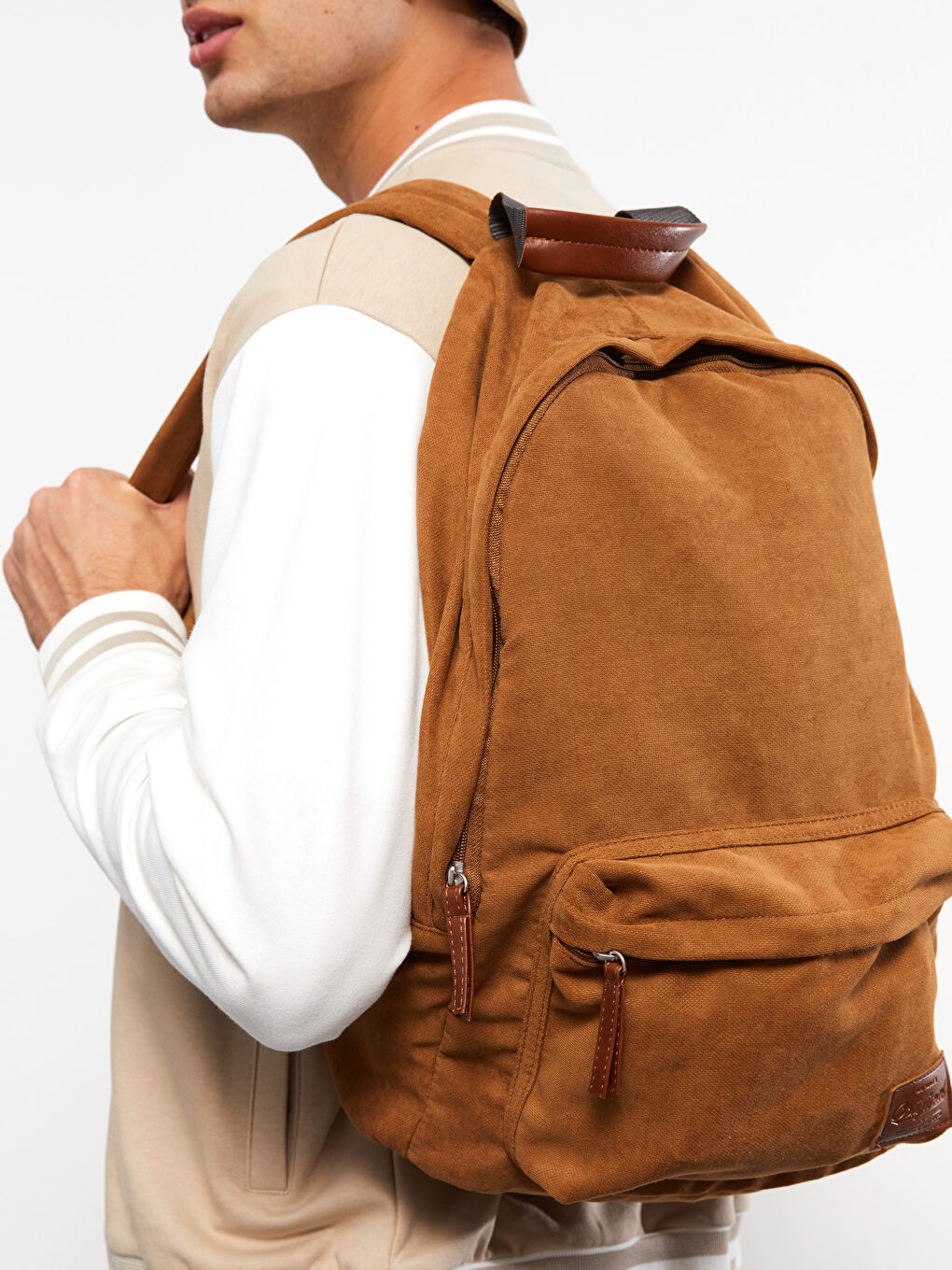 Kahverengi Etiket Baskılı Erkek Sırt Çantası-2