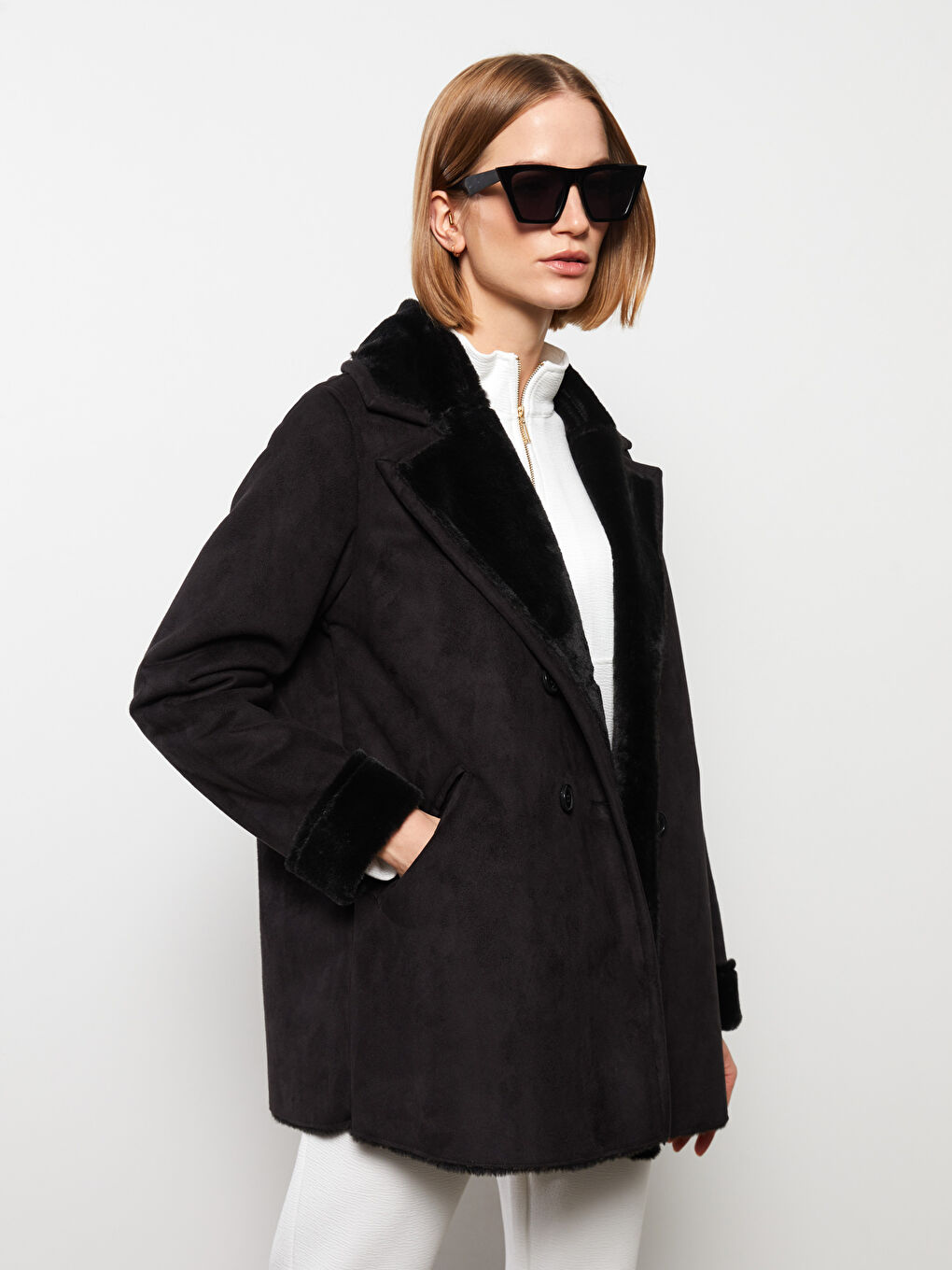 Jacket Neck Women's Faux Leather Coat-1