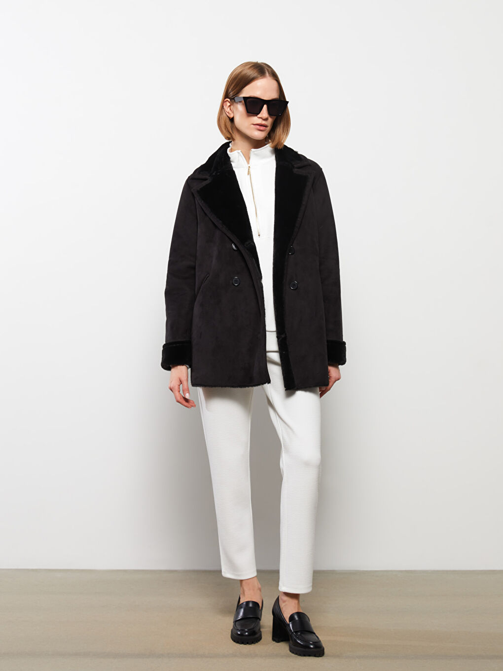 Jacket Neck Women's Faux Leather Coat-2