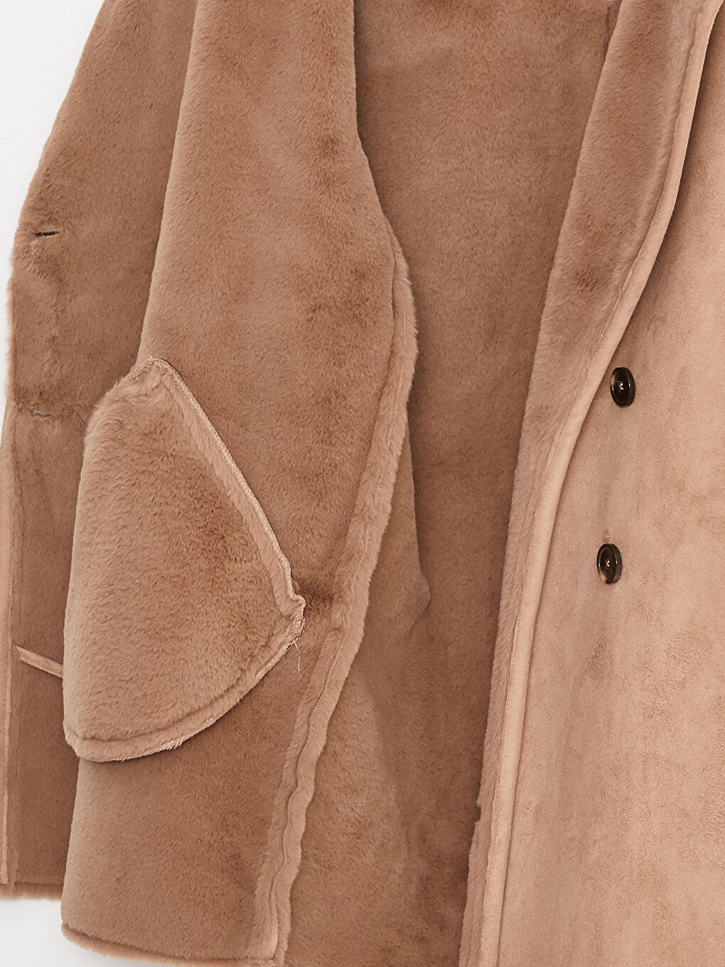 Bej Ceket Yaka Düz Uzun Kollu Kadın Süet Mont-8