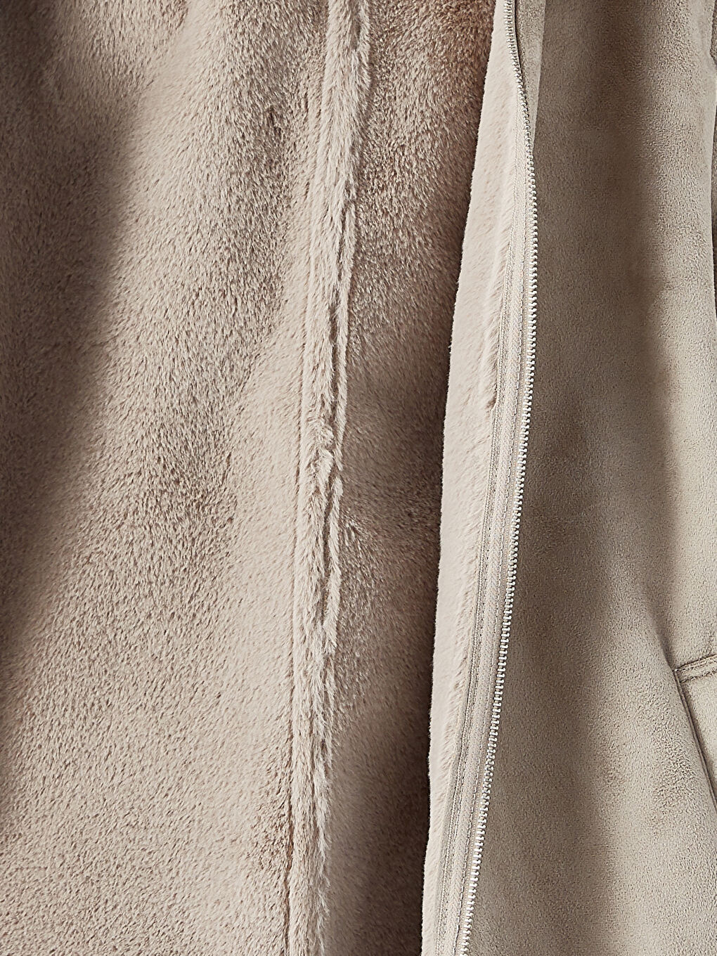 Bej Kapüşonlu Düz Uzun Kollu Kadın Deri Görünümlü Mont-7