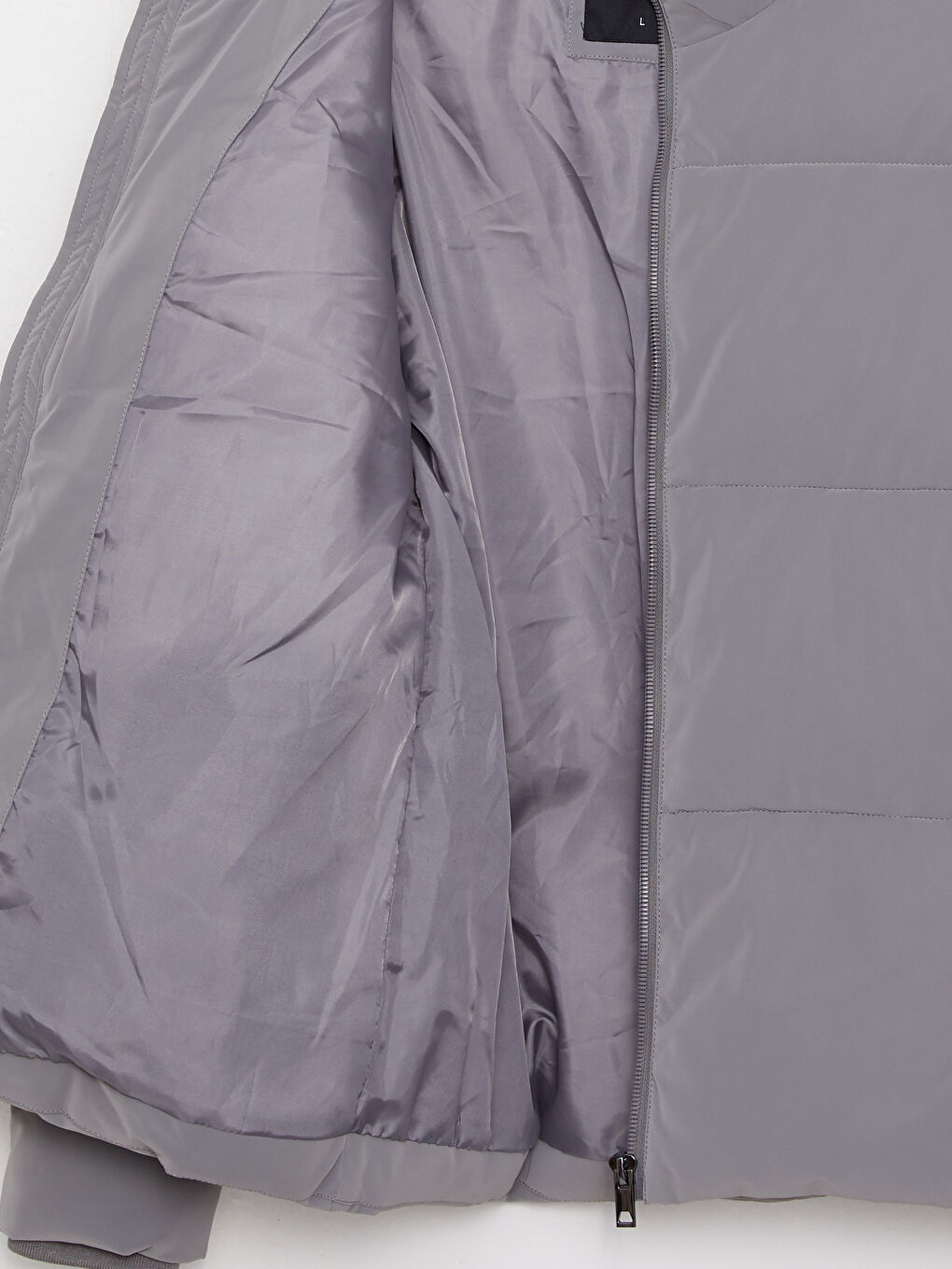 Gri Standart Kalıp Dik Yaka Erkek Şişme Mont-7