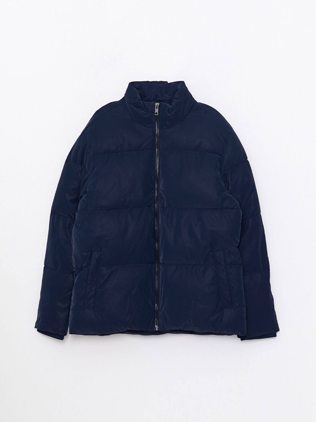 Lacivert Standart Kalıp Dik Yaka Erkek Şişme Mont-5