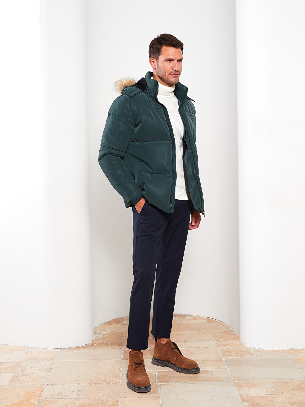 Palton Matlasată Pentru Bărbați Cu Glugă Croială Standard-1