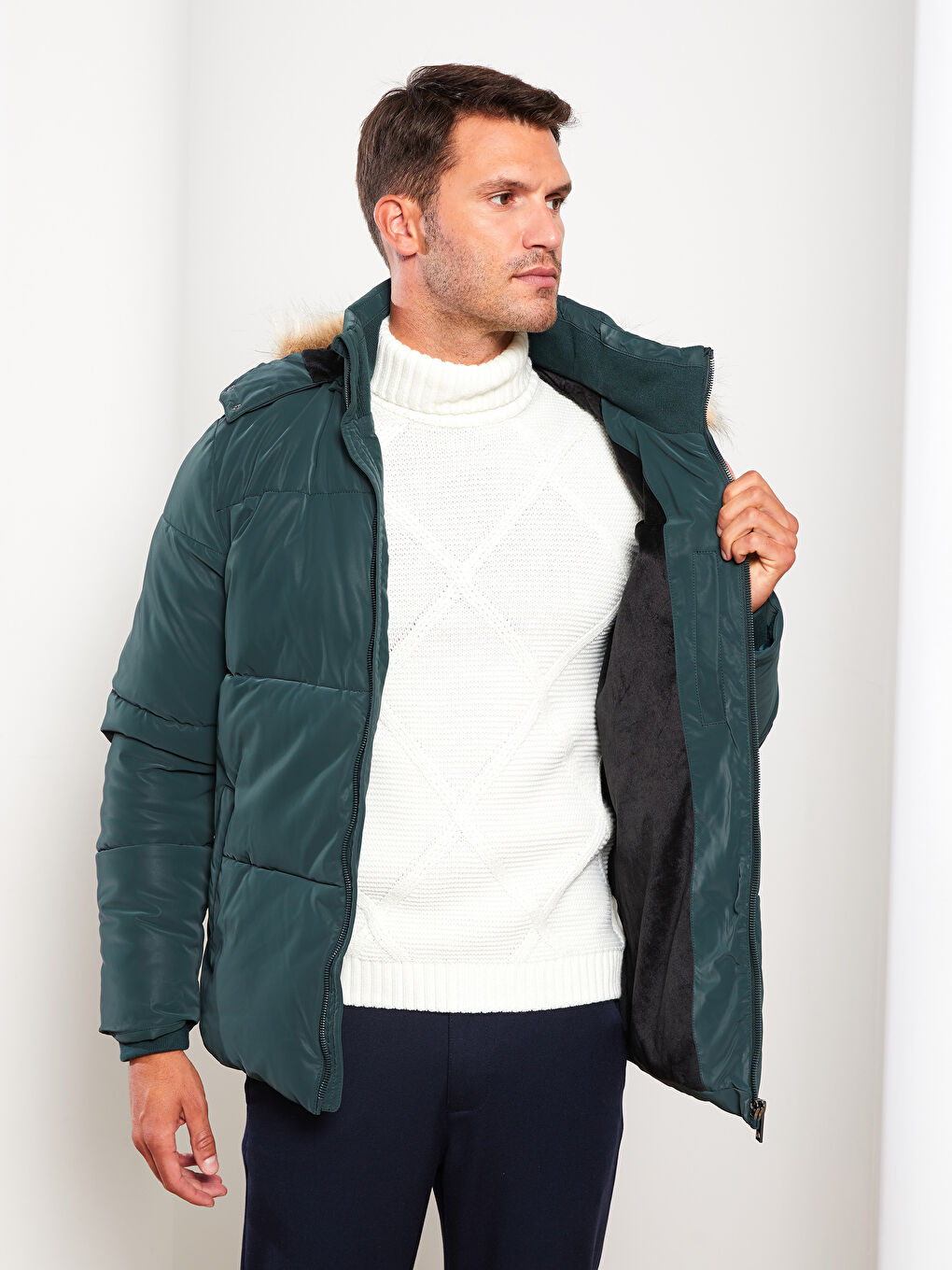 Palton Matlasată Pentru Bărbați Cu Glugă Croială Standard-2