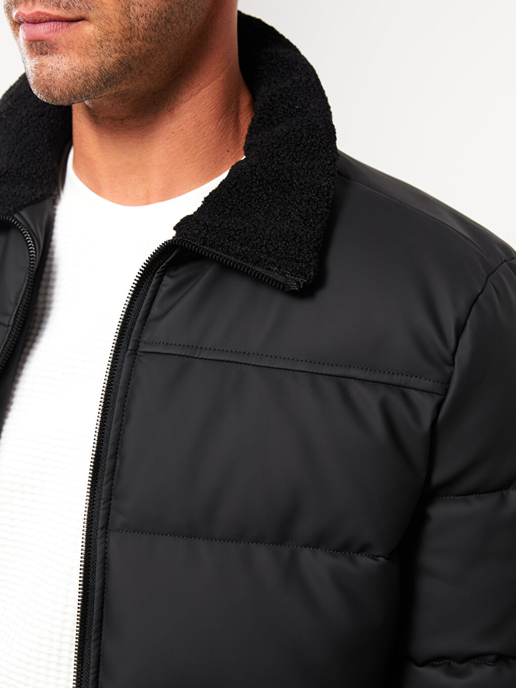 Siyah Standart Kalıp Gömlek Yaka Erkek Şişme Mont-3