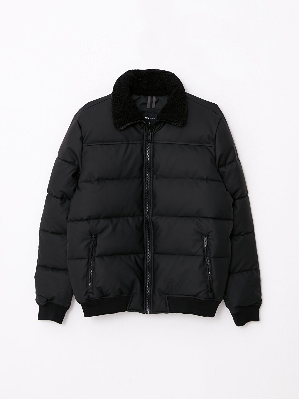 Siyah Standart Kalıp Gömlek Yaka Erkek Şişme Mont-5