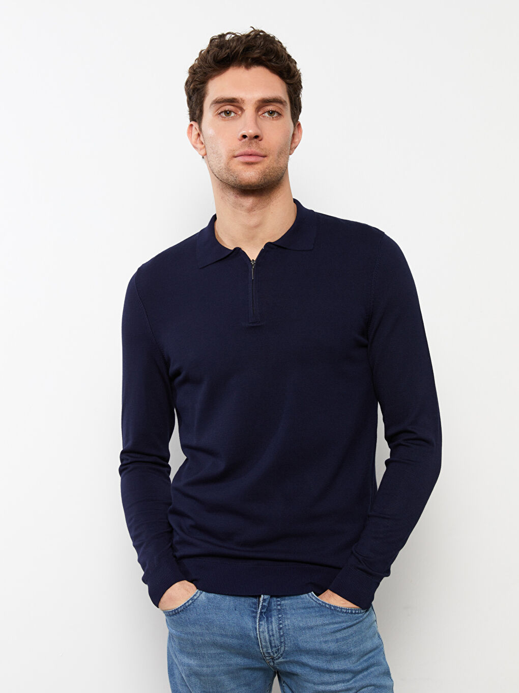 LCWAIKIKI Basic Polo Neck Long Sleeve Pike Men's Tricot