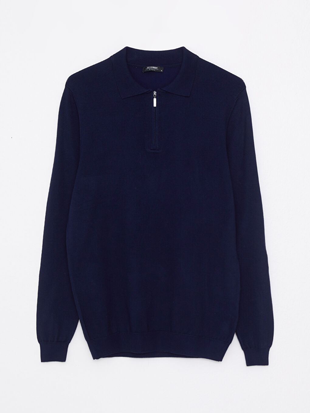 Lacivert Polo Yaka Uzun Kollu Pike Erkek Triko Kazak-5