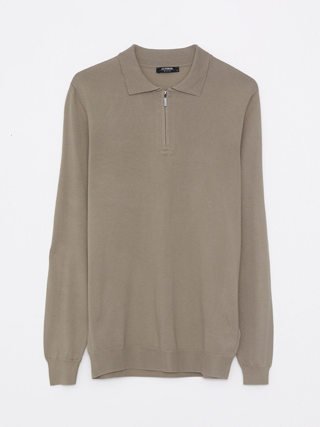 Bej Polo Yaka Uzun Kollu Pike Erkek Triko Kazak-5