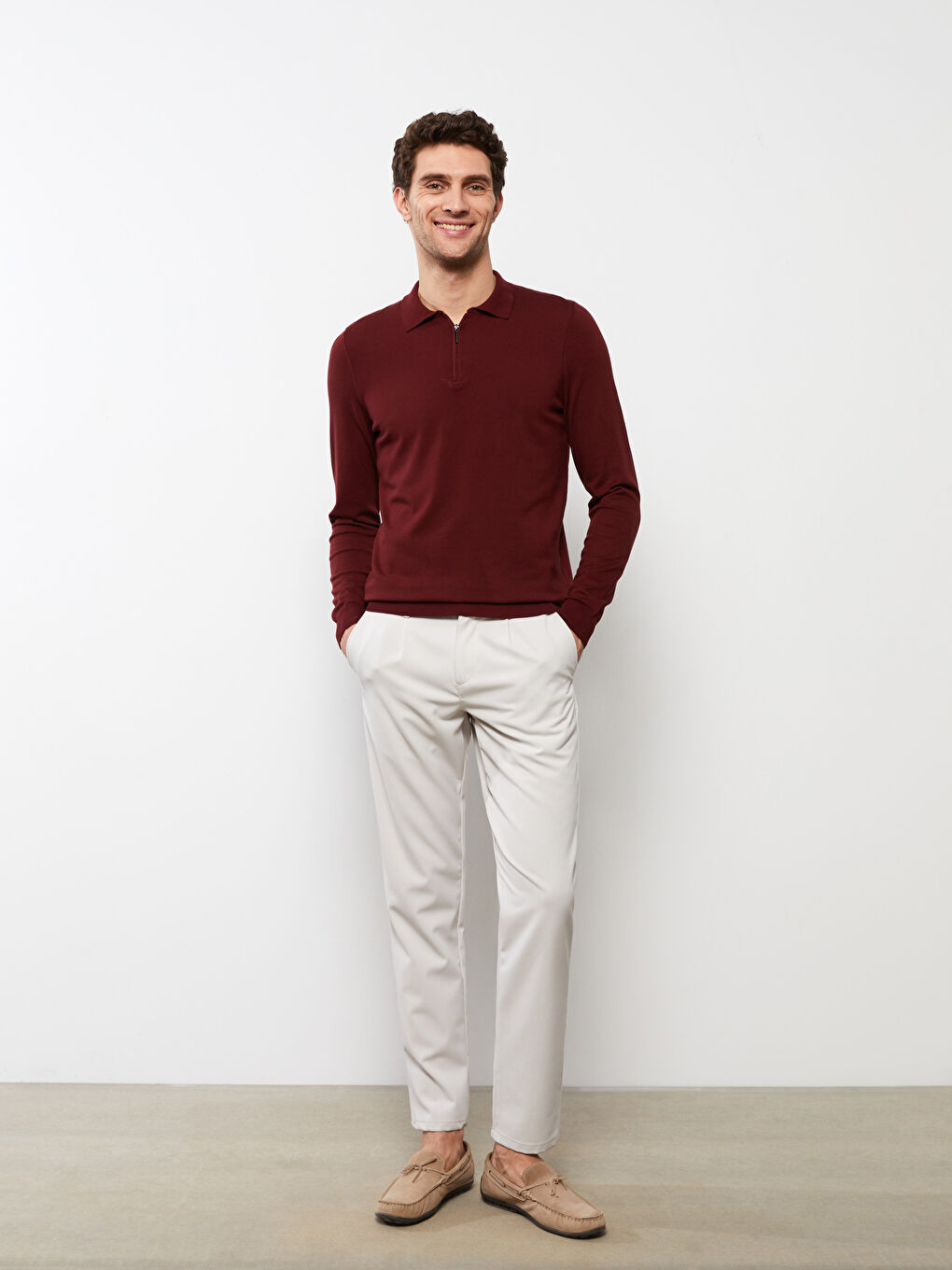 سويتر تريكو بياقة بولو وكم طويل سادة للرجال