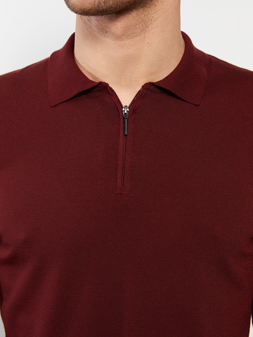 سويتر تريكو بياقة بولو وكم طويل سادة للرجال-3