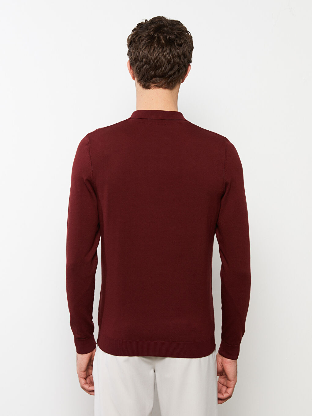 سويتر تريكو بياقة بولو وكم طويل سادة للرجال-4