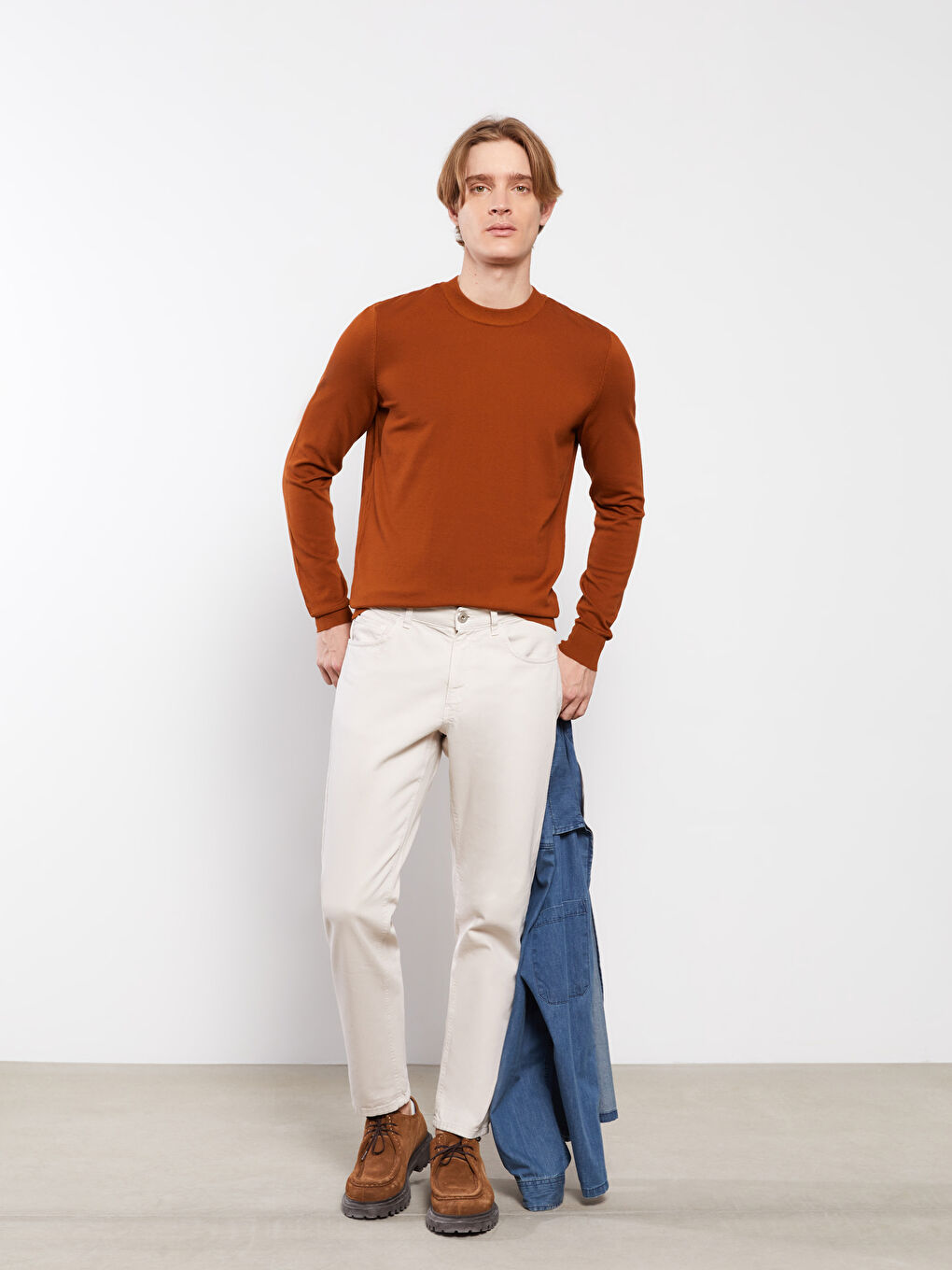 Kahverengi Bisiklet Yaka Erkek Triko Kazak-2