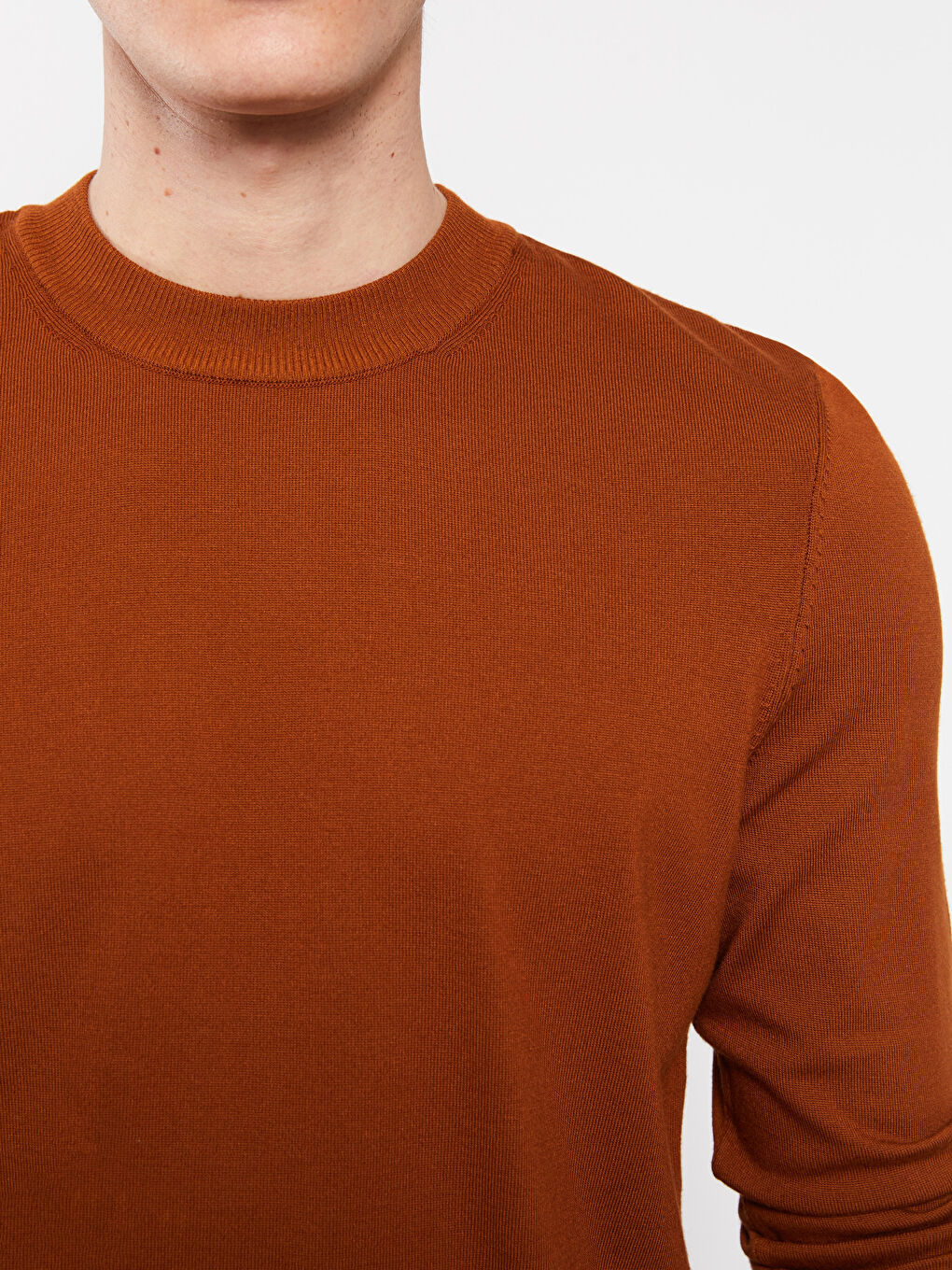 Kahverengi Bisiklet Yaka Erkek Triko Kazak-3