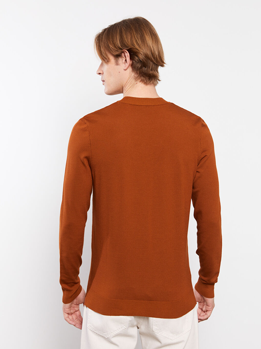 Kahverengi Bisiklet Yaka Erkek Triko Kazak-4