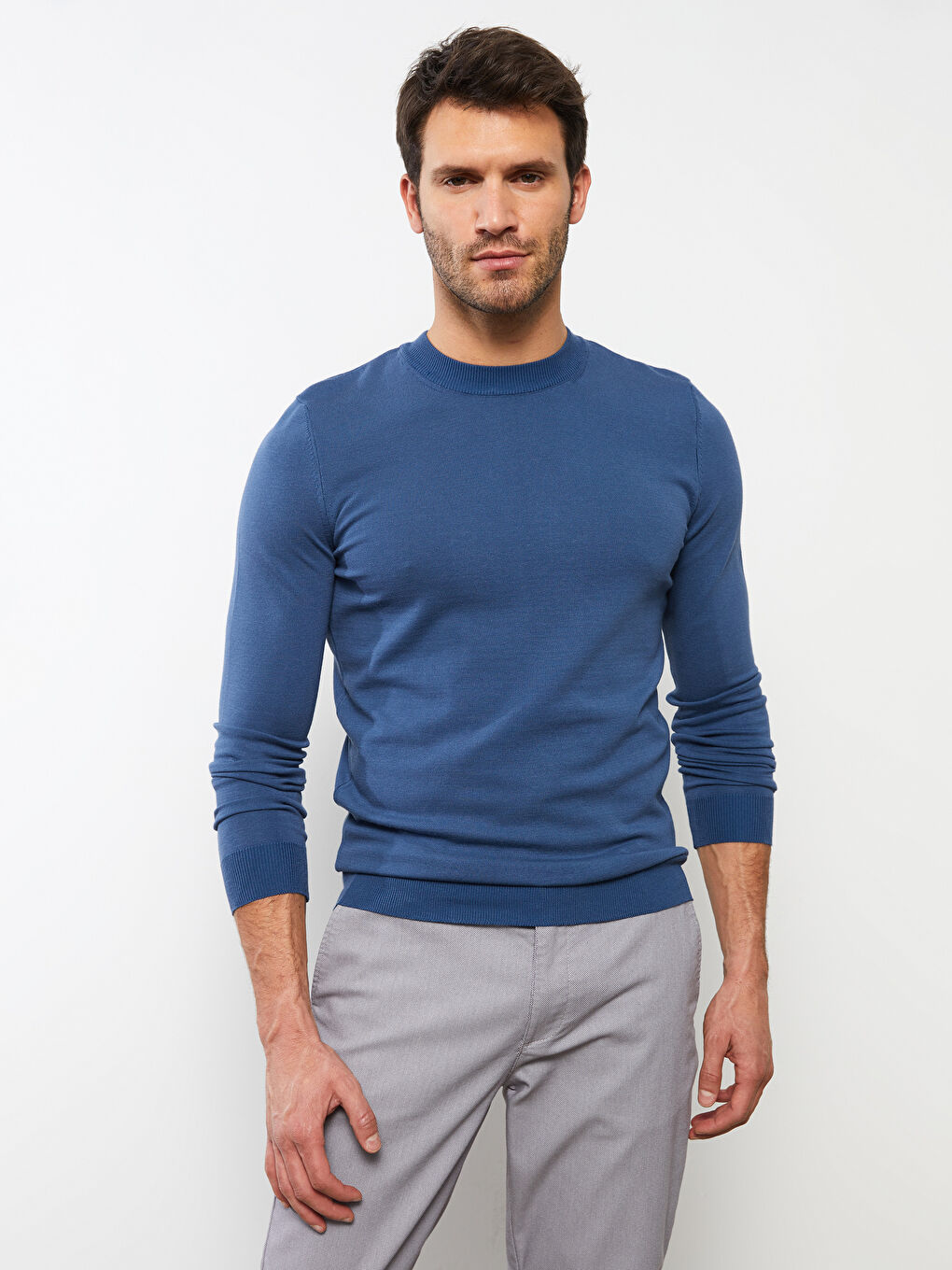 Crew Neck Long Sleeve Men's Tricot Sweater-2