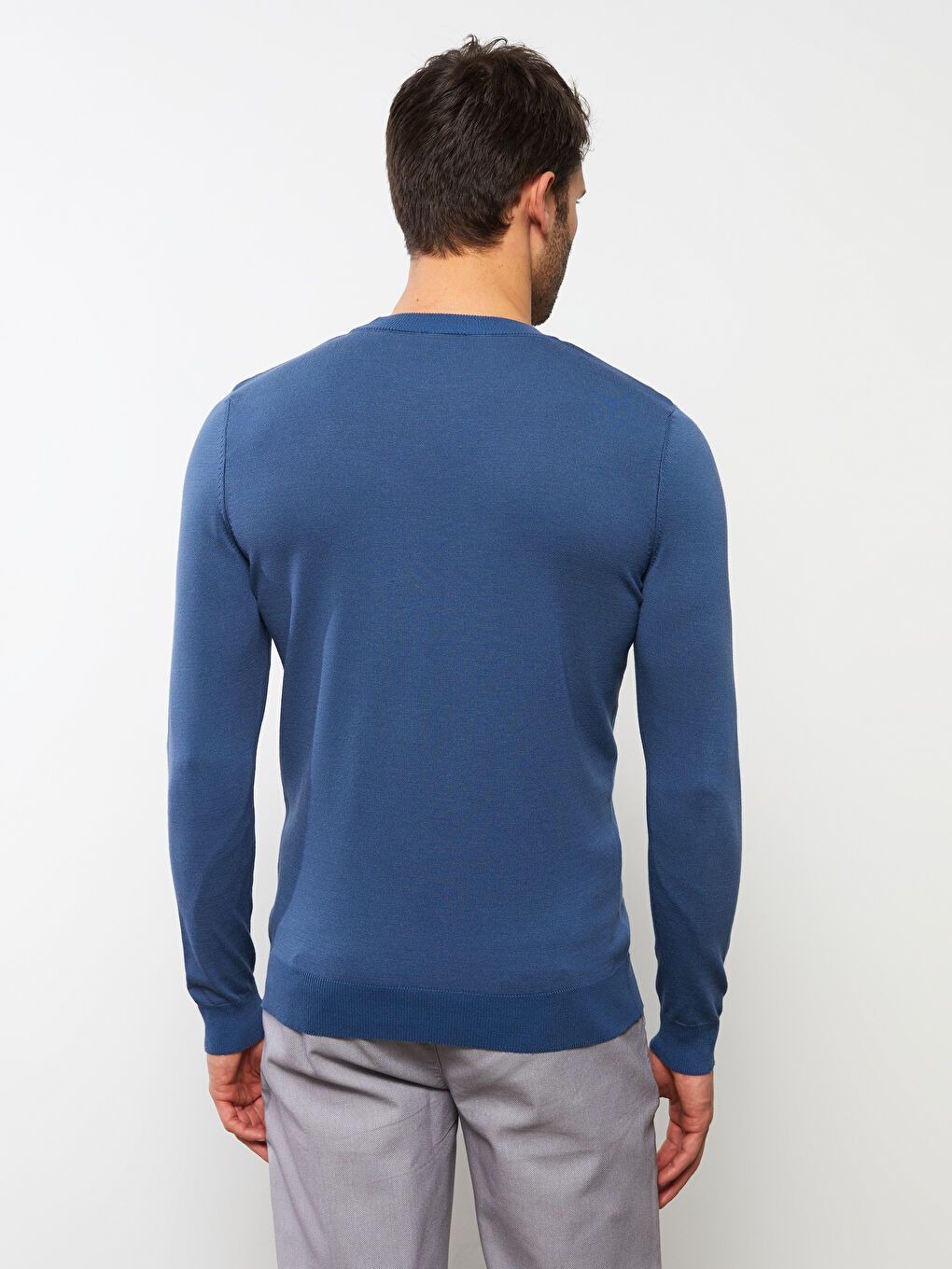 Crew Neck Long Sleeve Men's Tricot Sweater-4