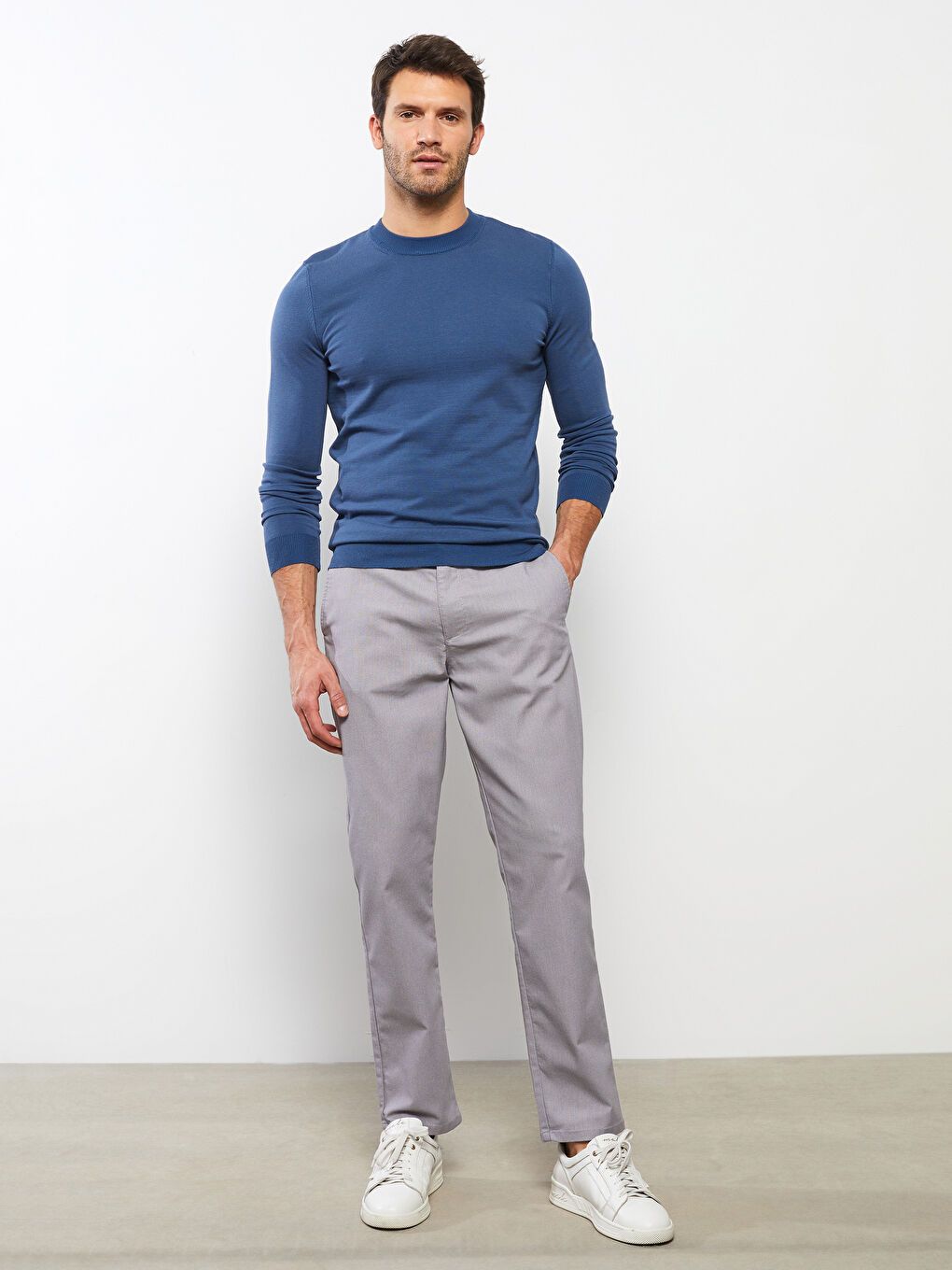 Crew Neck Long Sleeve Men's Tricot Sweater