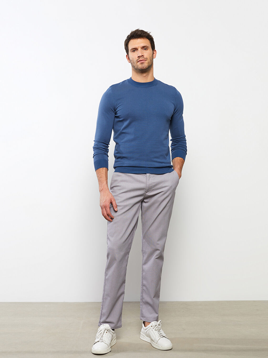 Crew Neck Long Sleeve Men's Tricot Sweater-1