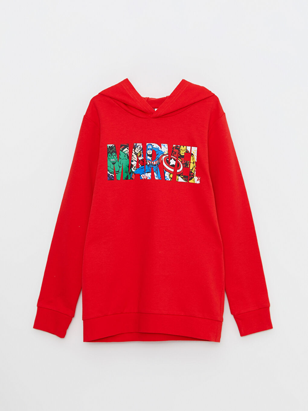 Kırmızı Kapüşonlu Marvel Baskılı Uzun Kollu Erkek Çocuk Sweatshirt ve Eşofman Altı-1