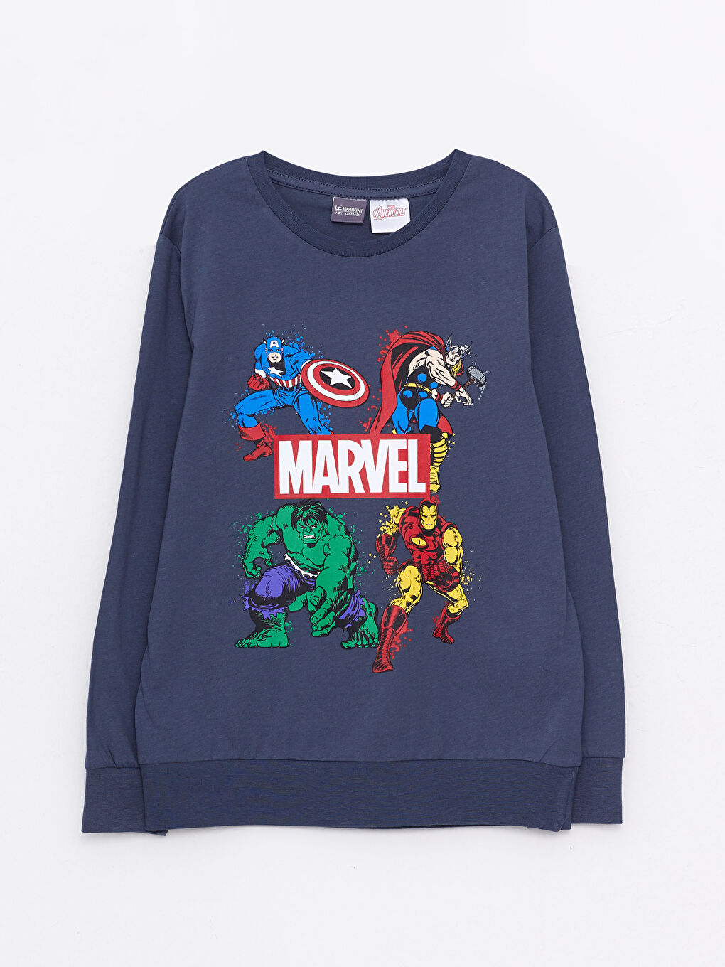 T-shirt Garçon en Coton à Manches Longues Imprimé Marvel à Col Rond