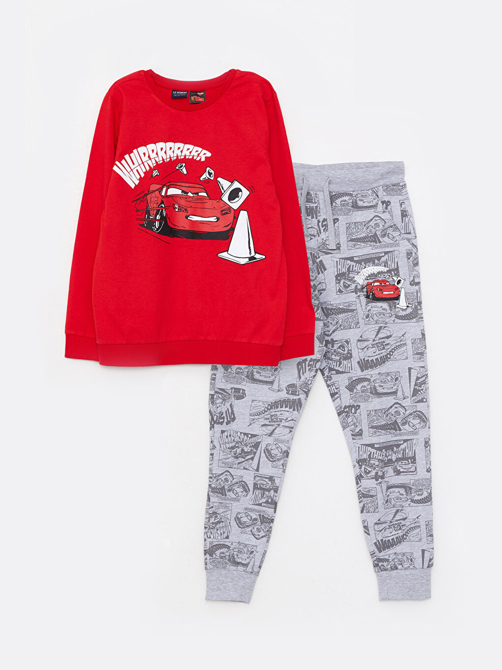 Crew Neck Cars Printed Long Sleeve Boy Sweatshirt and Sweatpants