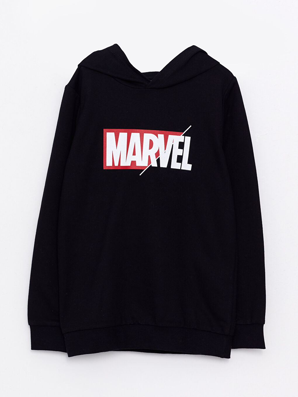 Siyah Kapüşonlu Marvel Baskılı Uzun Kollu Erkek Çocuk Sweatshirt