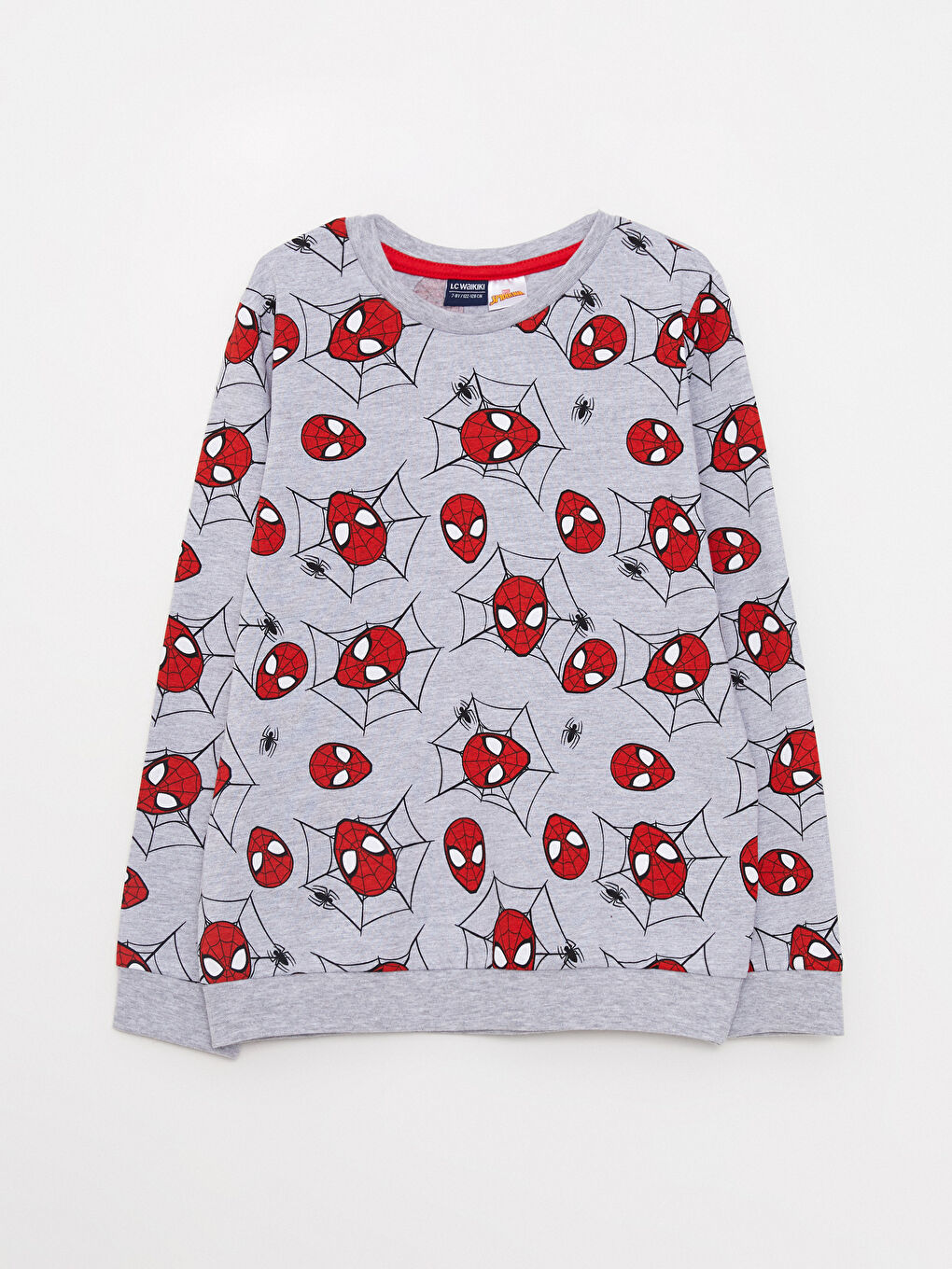 Gri Bisiklet Yaka Spider-Man Baskılı Uzun Kollu Erkek Çocuk Tişört