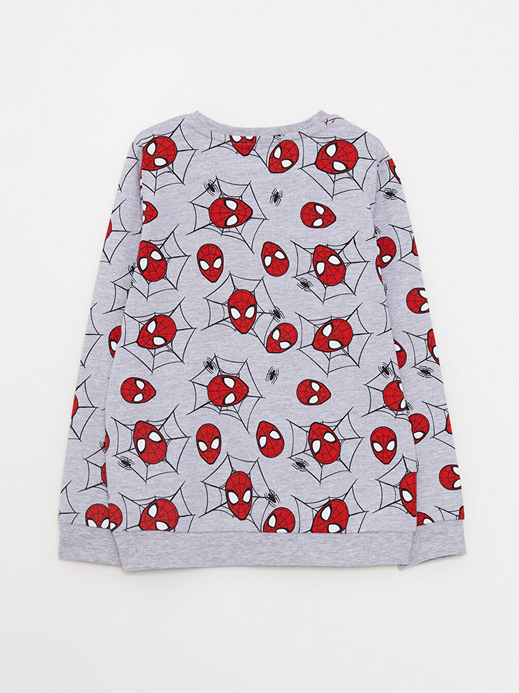 Gri Bisiklet Yaka Spider-Man Baskılı Uzun Kollu Erkek Çocuk Tişört-1
