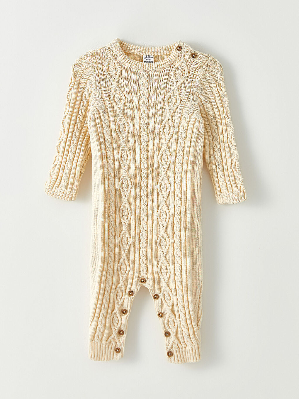 Ekru Bisiklet Yaka Uzun Kollu Erkek Bebek Triko Tulum