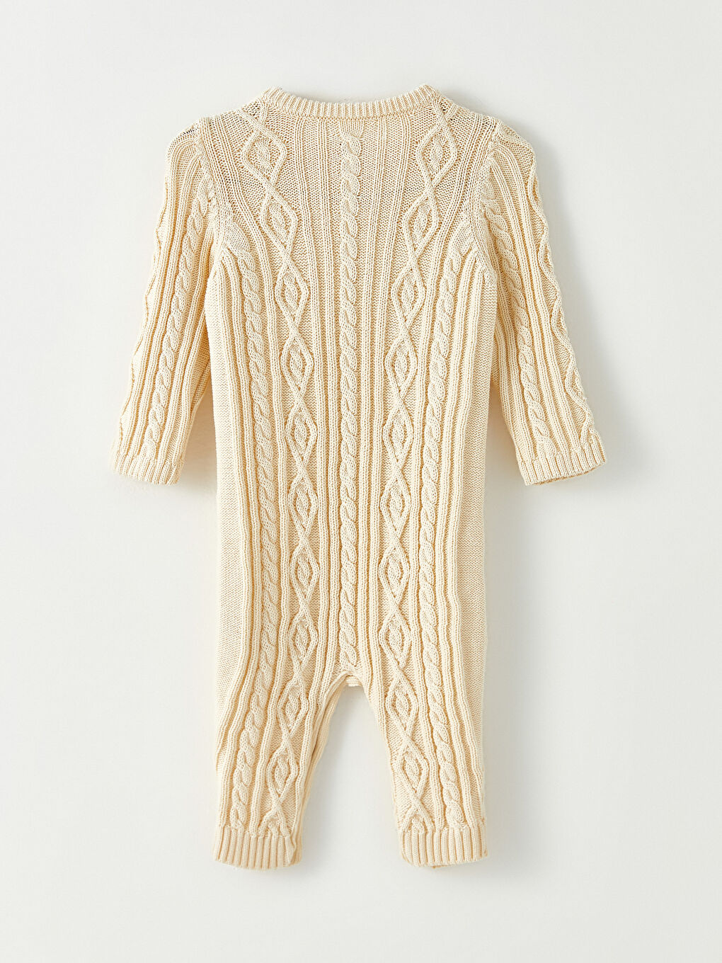 Ekru Bisiklet Yaka Uzun Kollu Erkek Bebek Triko Tulum-2