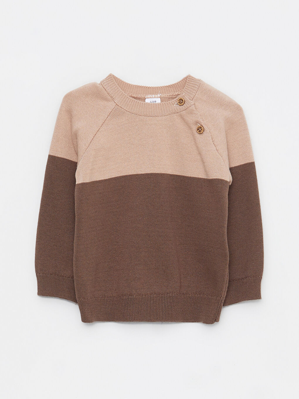 Bej Bisiklet Yaka Uzun Kollu Renk Bloklu Erkek Bebek Triko Kazak ve Pantolon 2'li-1