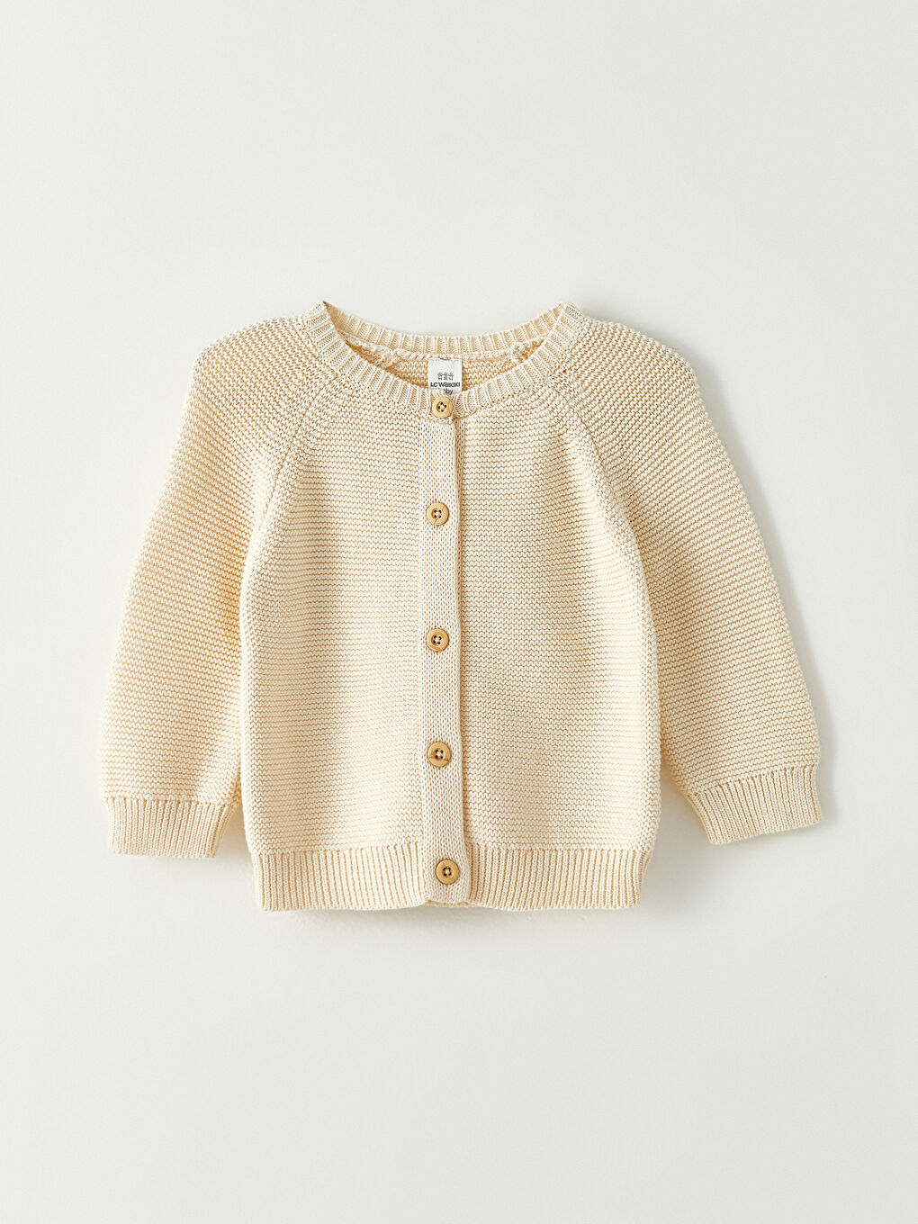 Ekru Bisiklet Yaka Uzun Kollu Kız Bebek Triko Hırka