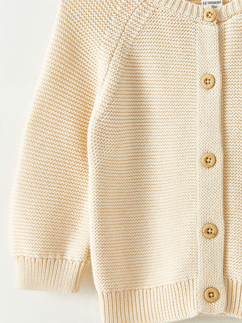 Ekru Bisiklet Yaka Uzun Kollu Kız Bebek Triko Hırka-1