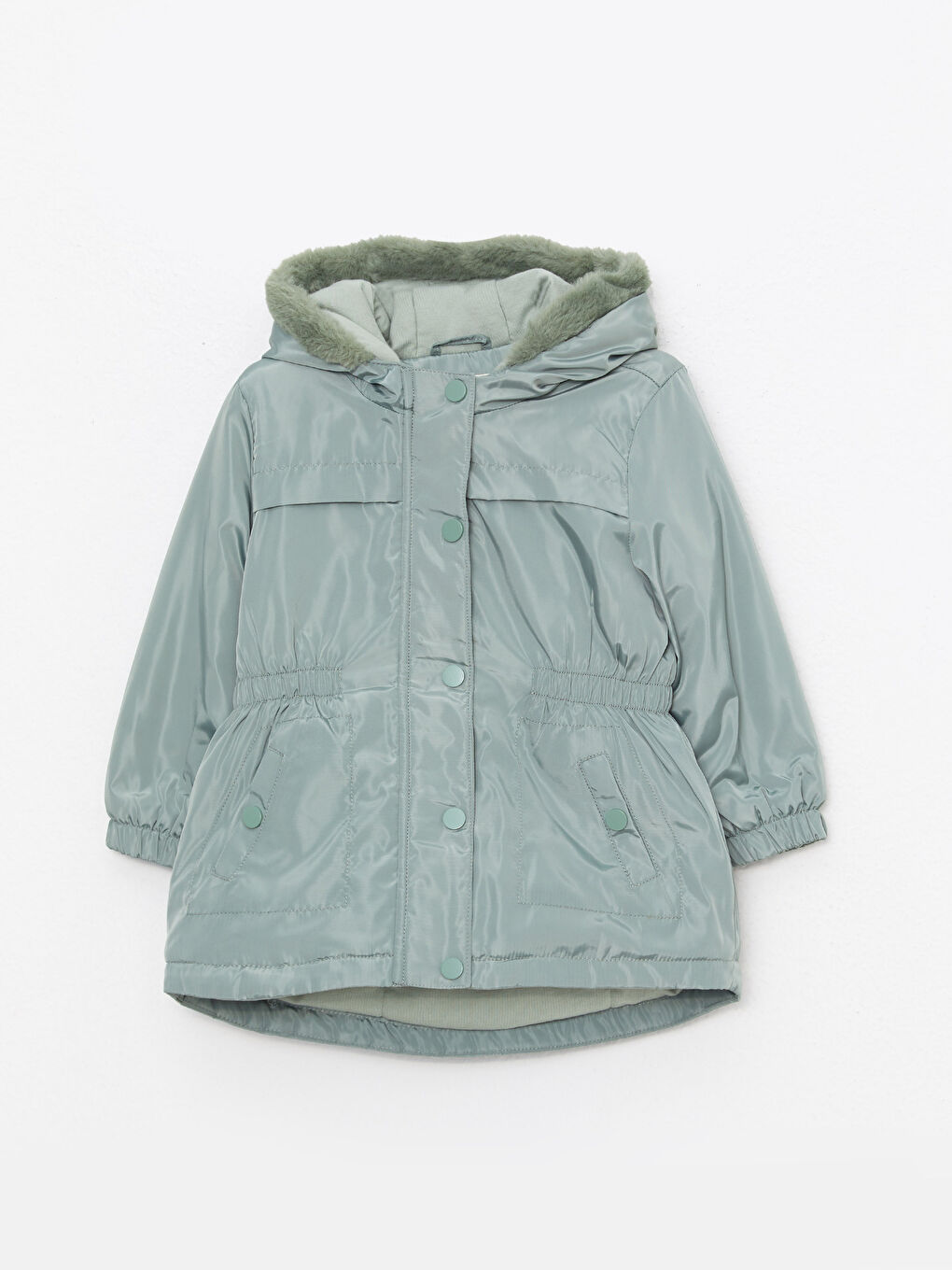 Капюшонды ұзын жеңді негізгі қыз балаға арналған пальто