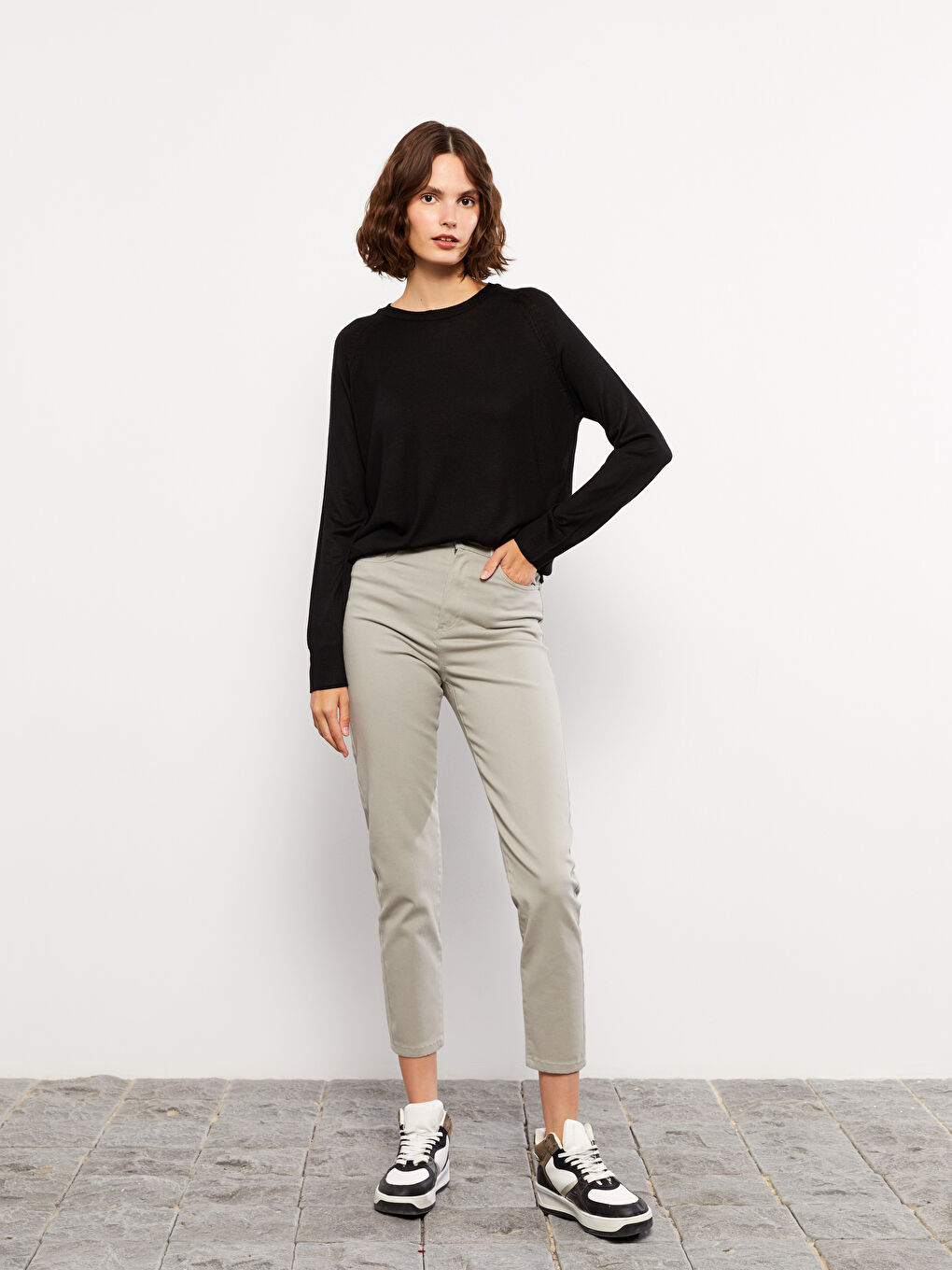 بنطلون نساء عادي الجيب مفصل مبرد-1