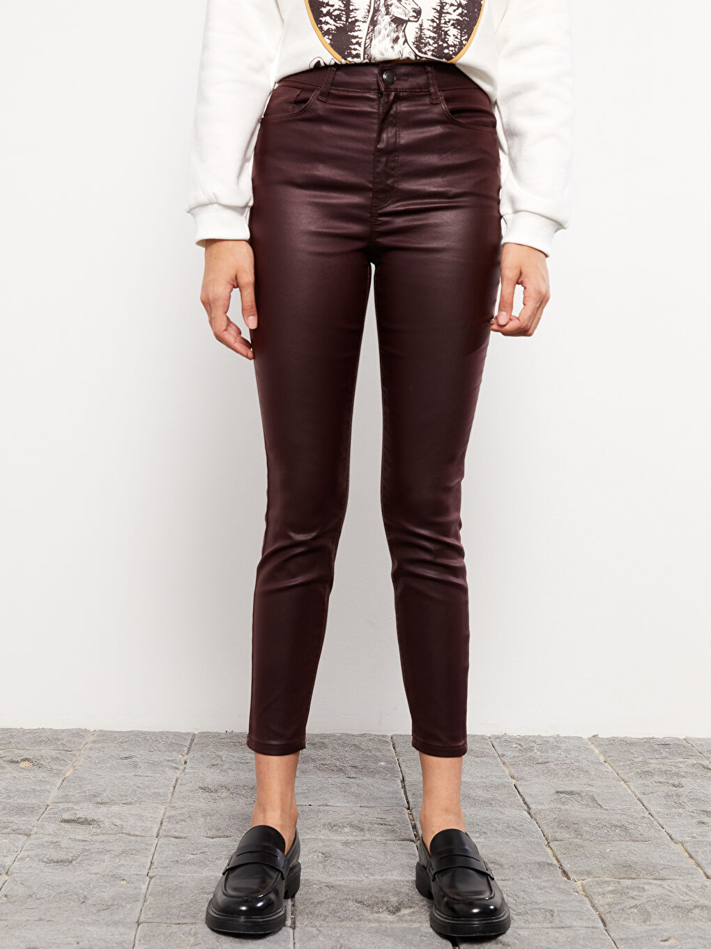 Ekstra Dar Fit Düz Cep Detaylı Kadın Pantolon-2