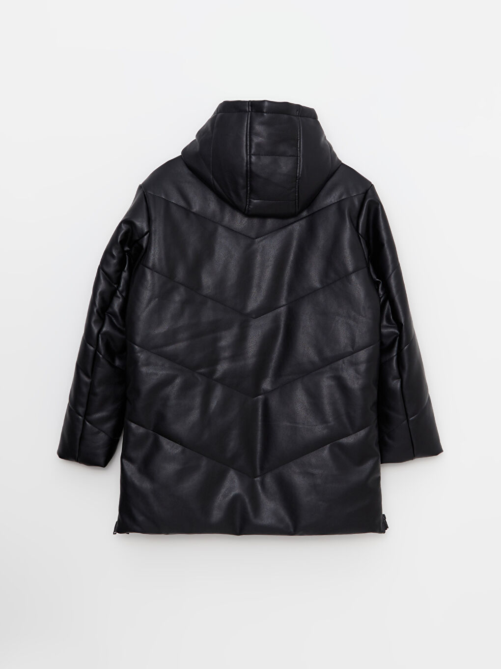 Siyah Kadın Kapüşonlu Düz Şişme Mont-8