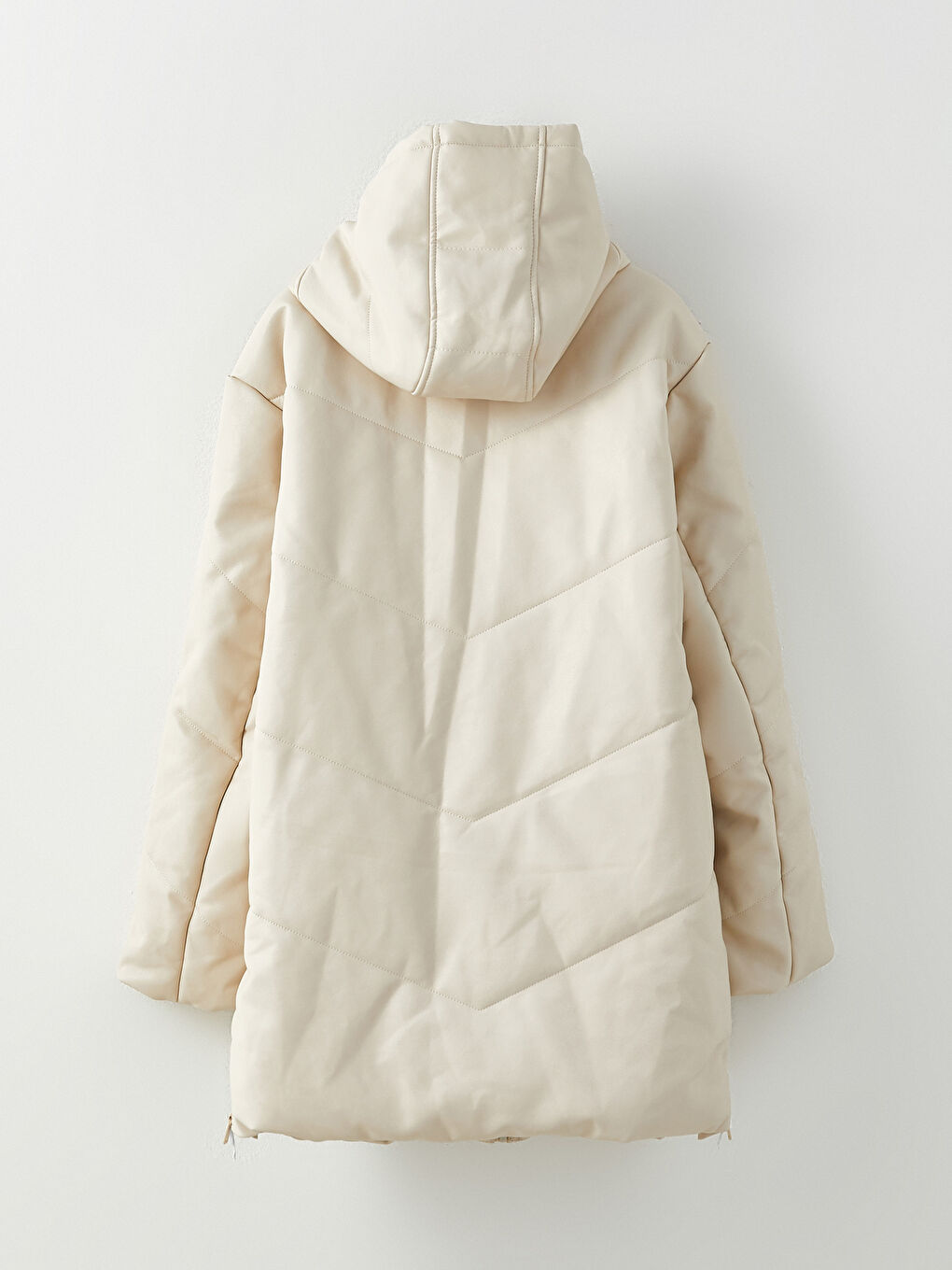 Bej Kadın Kapüşonlu Düz Şişme Mont-6