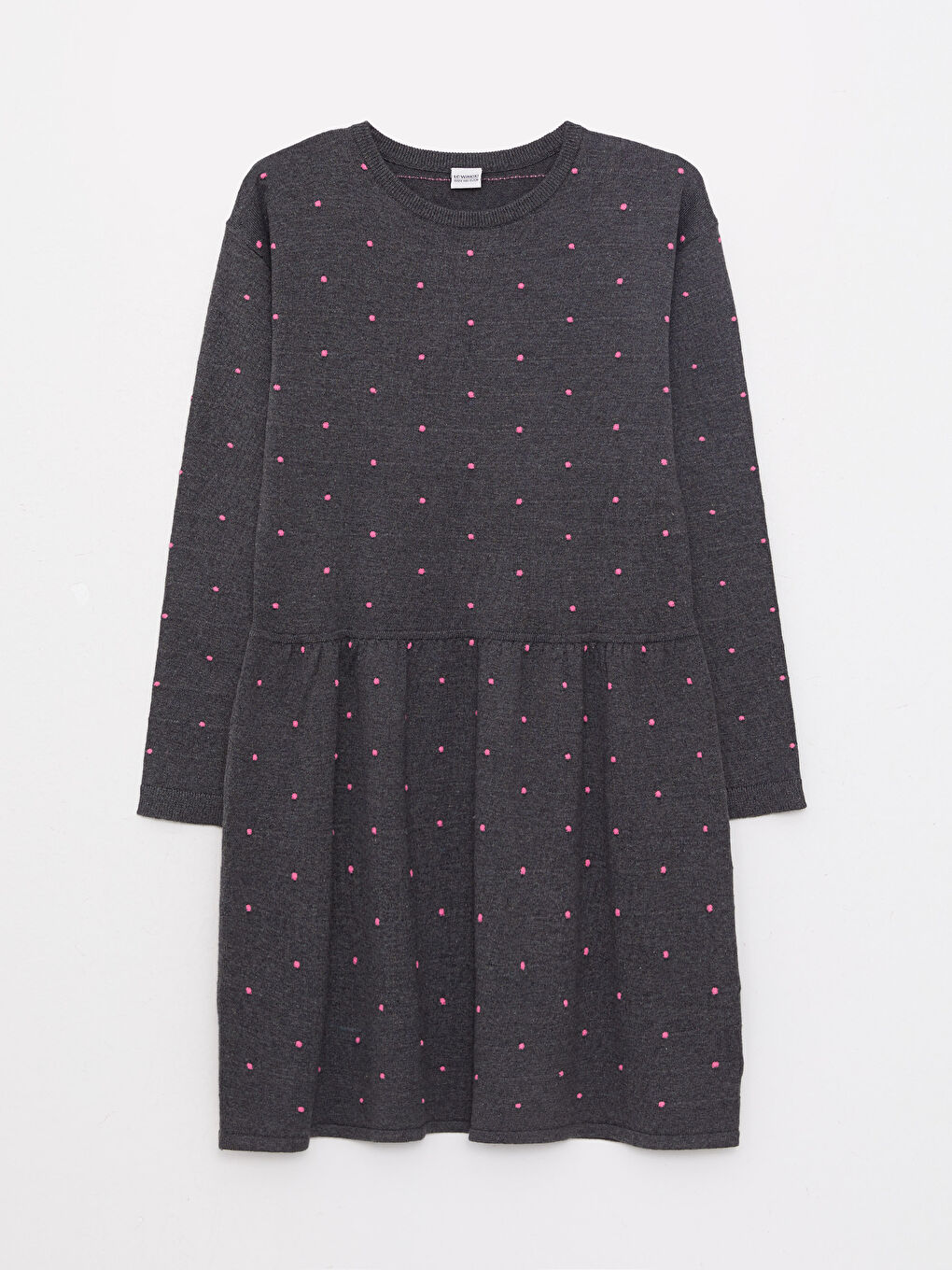 LCW Kids Crew Neck Polka Dot Long Sleeve Girl Tricot Dress -W23122Z4-L8N