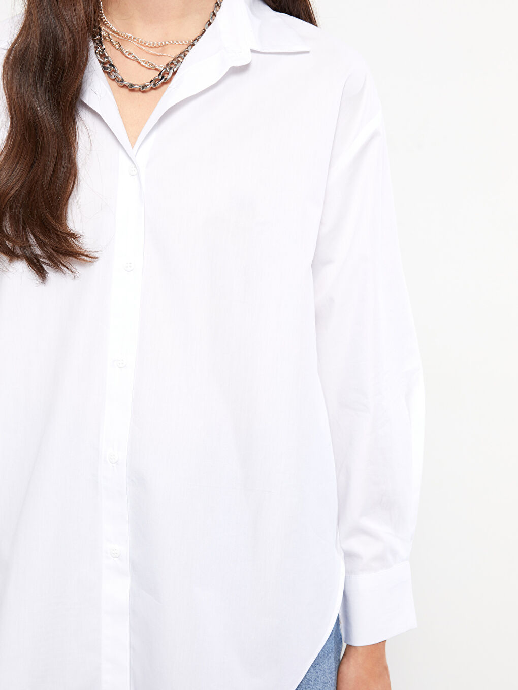 Buttoned Regular Long Sleeve Poplin Women's Shirt-3
