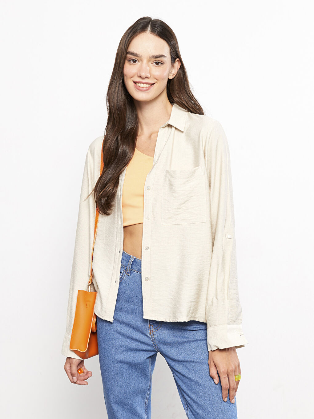 Рубашка с пуговицами, стандартная, с длинным рукавом, для женщин-1