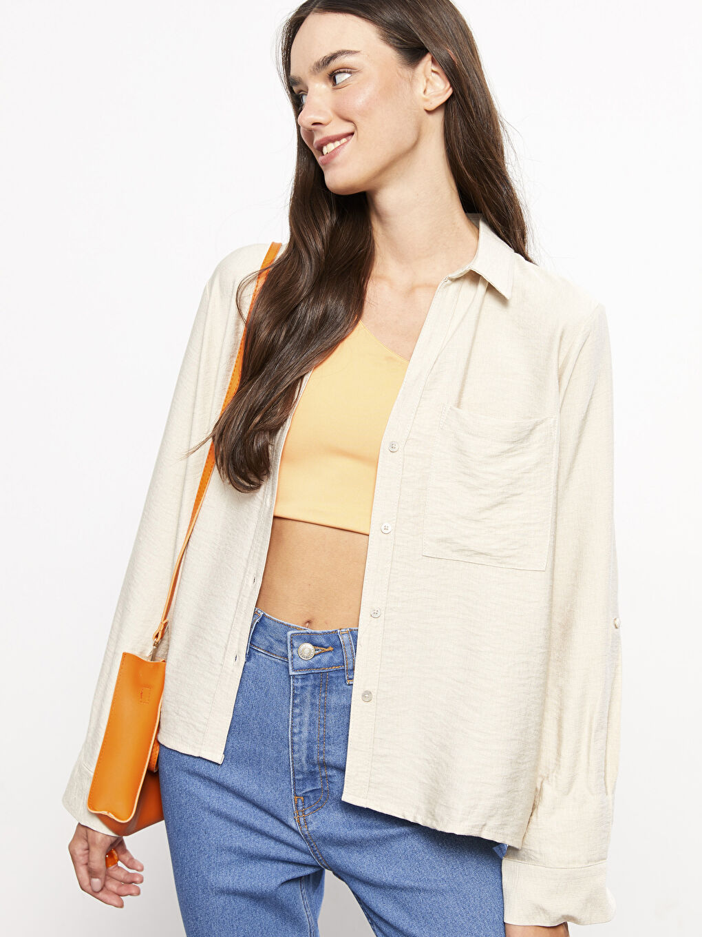 Рубашка с пуговицами, стандартная, с длинным рукавом, для женщин-2