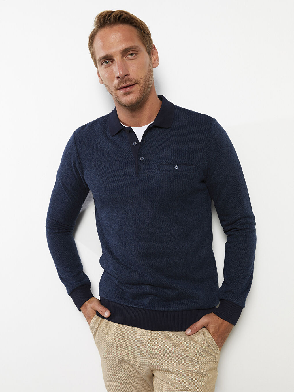 LCWAIKIKI Classic Polo Neck Long Sleeve Men's Sweatshirt -W23136Z8-DWP