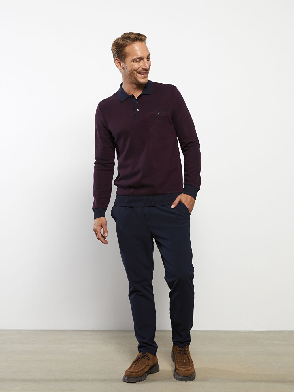 LCWAIKIKI Classic Polo Neck Long Sleeve Men's Sweatshirt -W23136Z8-MJA