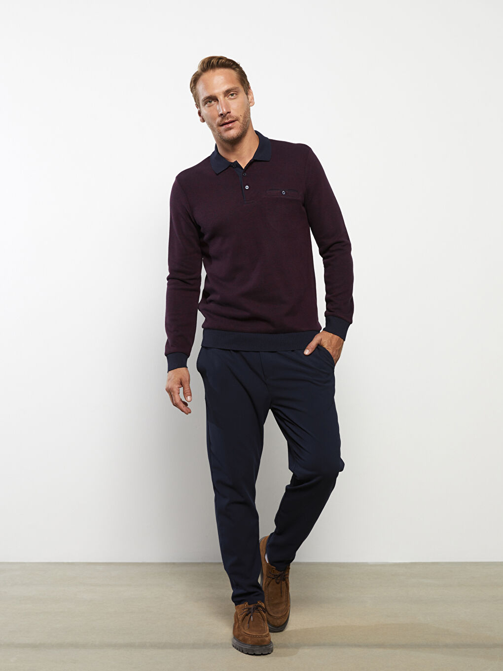LCWAIKIKI Classic Polo Neck Long Sleeve Men's Sweatshirt -W23136Z8-MJA